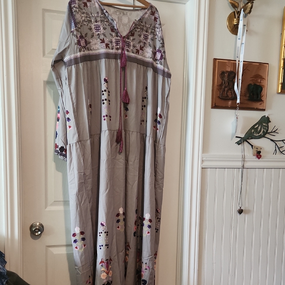 MISSLOOK Gray Embroidered Long Sleeve Dress Sz 5XL